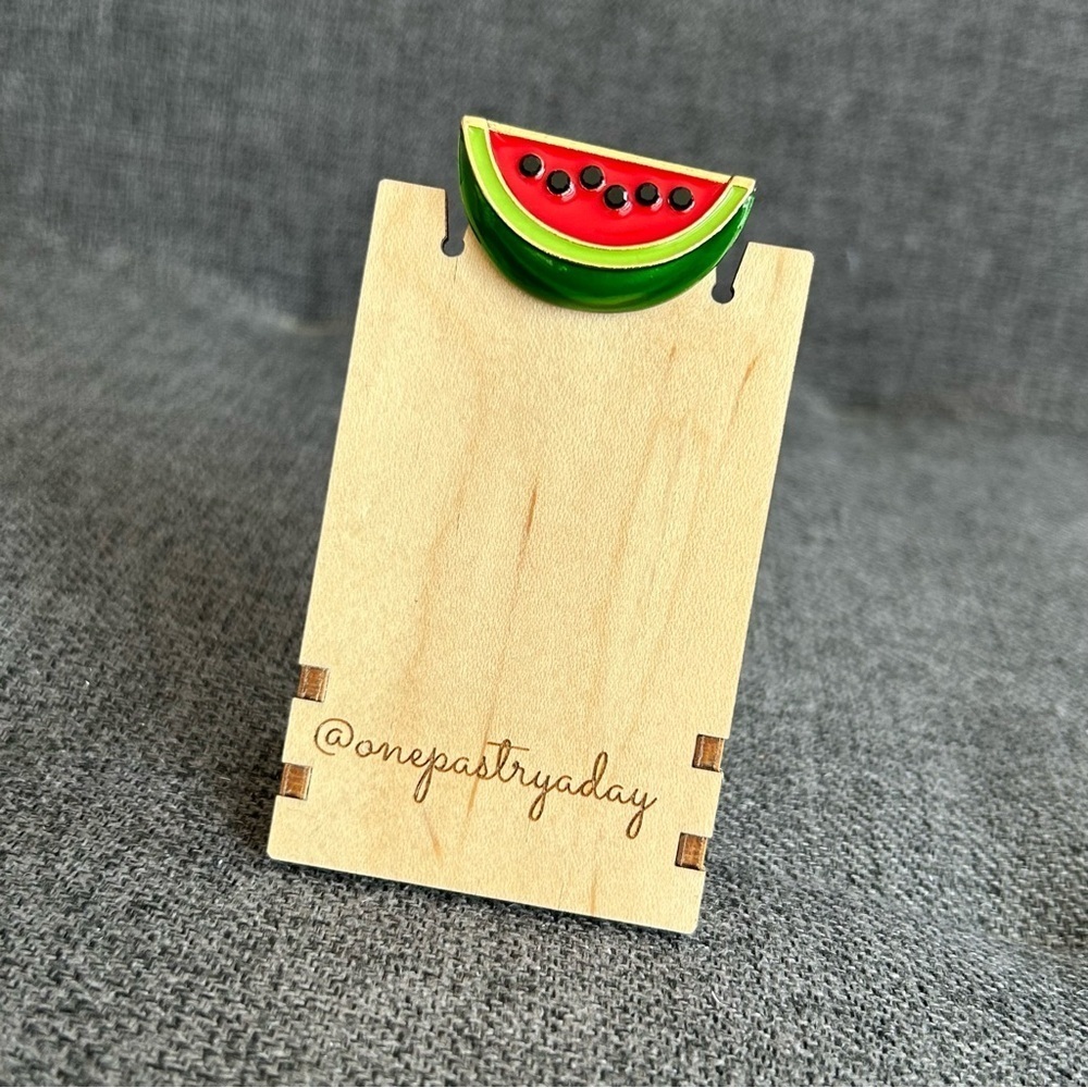 Watermelon Brooch Pin with Fashion Gemstones, Pink, Green, Black - Picture 7 of 17